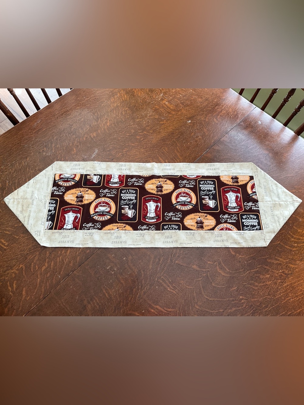 Handmade Reversible Coffee-Themed Table Runner